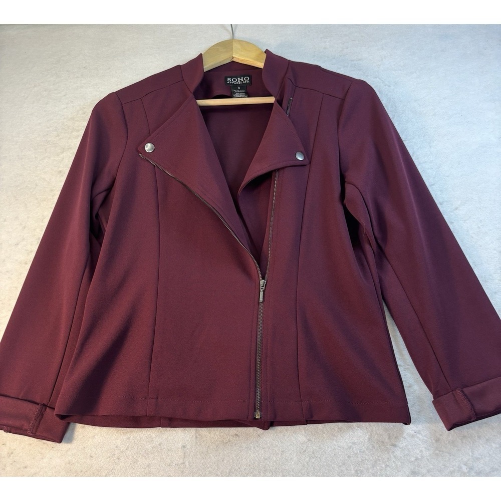 Soho Wine Moto Biker Jacket‎ Size Small Asymetrical Zipper Stretch Cropped